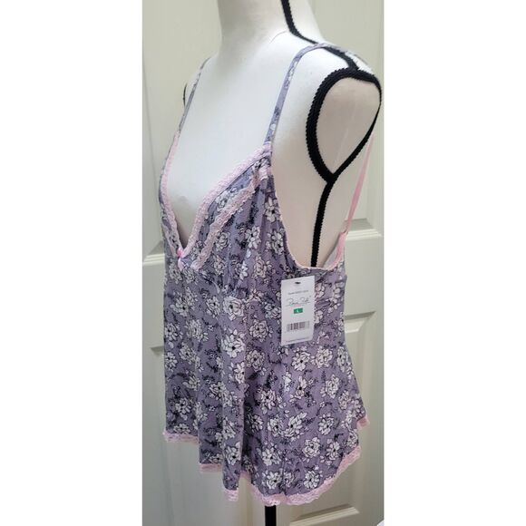 Rene Rofe' Sleepwear Cami Shorts Set Sz L New Floral Lace Trim Deep V Sleeveless - Picture 9 of 11